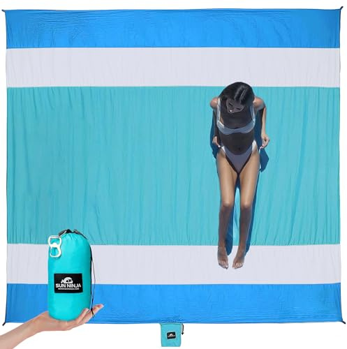 SUN NINJA Sand Proof Beach Blanket - Sand Free Beach Mat, Lightweight & Quick Dry Beach Essentials with Travel Bag, Giant Beach Blanket (10'x9') Perfect for Outdoors, Picnic, Camping & Travel