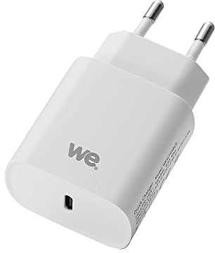 WE Chargeur Secteur de la Marque 1 Port USB-C 5V/3A, 9V/2A, 12V/1.5 Power Delivery, Alimentation de 18W Mince, léger et Pratique. Blanc