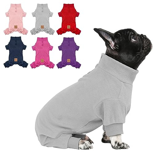 cyeollo Fleece Dog Pajamas Warm Dog Coats for Small Dogs Onesie, Gray, M