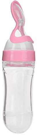 Biberon con cucchiaio per bambini, 7,7 x 2,2 pollici, cucchiaio dispenser per alimenti per bambini da 90 ml per nutrire il bambino, pasta di cereali, cibo complementare(rosato)
