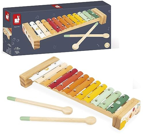 Janod - Xylophon aus Holz Sunshine - Rollenspielzeug und musikalische Früherziehung - Wasserfarbe - Ab 18 Monaten, J07619