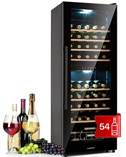 KLARSTEIN Cave a Vin, Réfrigérateur à Vin sur Pieds avec Porte en Verre, Cave à Vin de Vieillissement, Prosecco, Bière, Ecran Tactile, Réfrigérateur Bar, Frigo, Protection UV, 5-18°C, 77 Bouteilles