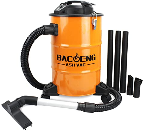 BACOENG Aspiracenere Stufa Pellet con Sistema di Filtraggio a Due Fasi, 20L Bidone Aspiracenere, 1200W