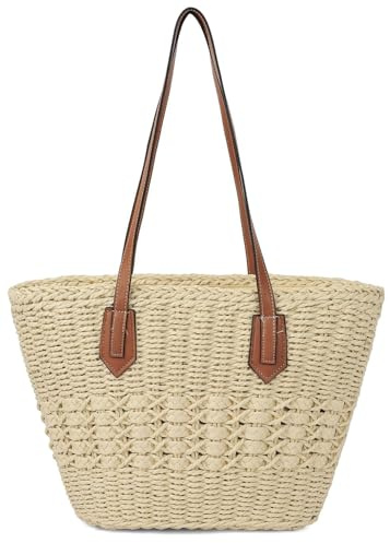 Damen-Strohtasche, große Rattan-Einkaufstasche, Sommer-Strandtasche, handgefertigt, Henkeltasche, elegant