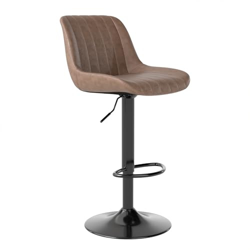 Youhauchair Bar Stool, Swivel Counter Height Barstools with Back, Adjustable PU Leather Bar Stool, Modern Kitchen Breakfast Bar Stools, Brown