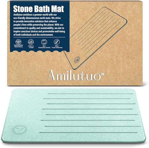 Amilutuo Diatomite Badematte Stein - Rutschfeste, Schnelltrocknende Badematte - Werten Sie Ihr Badezimmer Mit Dieser Saugfähigen Matte Auf (Blau, 60 x 39 cm)