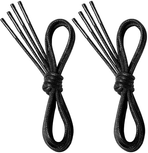 7STROBBS Cordones Redondos Encerados de Zapatos de Vestir para Mujer y Hombre, 2Pares Negro ø2.5mm Oxford Cordones para Botas, Business Cordones de Zapatos 130cm