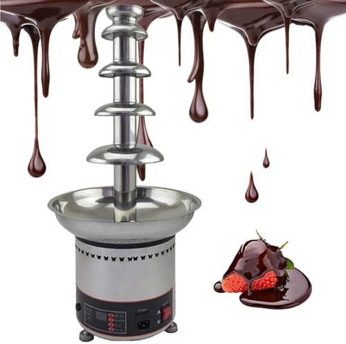 Chocolate Fondue Maker Large Size Stainless Steel Chocolate Fountain Fondue Set，Electric 4/5/6/7 Tiers Machine With Hot Melting Pot Base ，Easy To Assemble, Ideal For Birthday Party, Buffet, Family(5fl