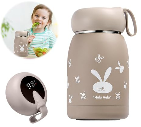 XEERUN 320 ml termosflaska baby, termoskanna baby på vägen, vakuum soleringskopp, termosflaska rostfritt stål för barn, med LED-temperaturdisplay vakuum dricksflaskor, perfekt för värme och kyla