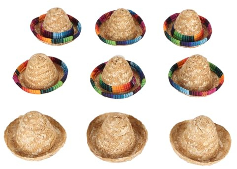 Tomotato 9 Uds. Mini Sombreros Mexicanos, Cubierta de Botella de Cerveza de Paja Pequeña, Sombrero Decoraciones de Fiesta para Suministros de Carnaval Decoración de Fiesta