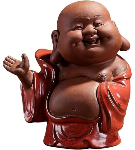 Statue,Home Office Desk Feng Shui Ornament Buddah-Statue for Zuhause, Büro, Auto-Dekor, Keramik, kleine süße lachende Buddha-Statue, Mönchsfigur, süßer Baby-Buddha, Keramik, Kunst und Handwerk, Tee-Zu