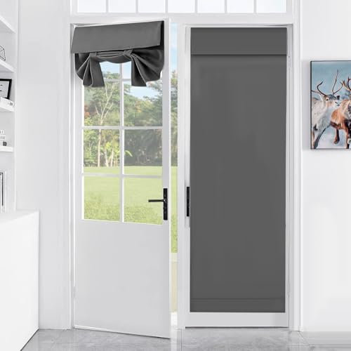 Gugxiom 26x68 Inch Front door Curtain,French Door Blinds with Bandage,Front Door Sidelight Curtain for Kitchen Living Room Bathroom(Grey)