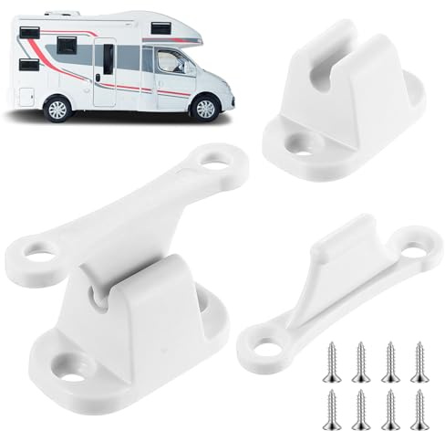 2 SetsTürfeststeller für Wohnwagen Zubehör, Türhalter Wohnmobil weiß, Kunststoff T-förmige Türfeststeller Wohnmobil Türfeststeller, für Tür Camper Boote Wohnwagen Türschnapper, mit Schrauben