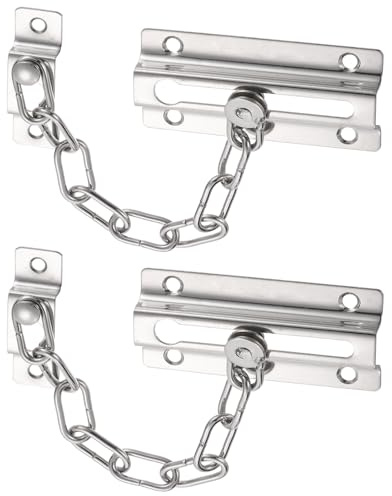 M METERXITY 2-Pack Door Chain Lock, Premium Security Door Chain Guard Square Sturdy & Rust-Resistant Stainless Steel for Inside Door/Windows, Heavy Duty Child Safety Lock [Silver]