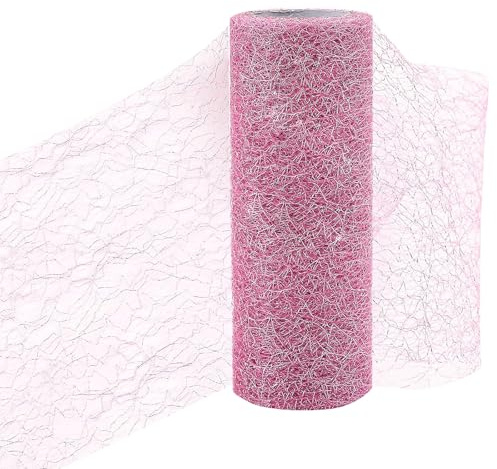 Tischläufer Rosa Spitze Rolle, 30cm x 15m Tischband Rosa Läufer Tisch Glitzer Polyester Tischläufer Rose Tischdeko für Hochzeit Party