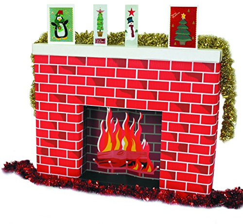 scola Creativity Inspired Life Sized 3D Paper Christmas Festive Fake Fireplace, Corobuff Corrugated, Red, 96.5 x 17.5 x 76.2 cm