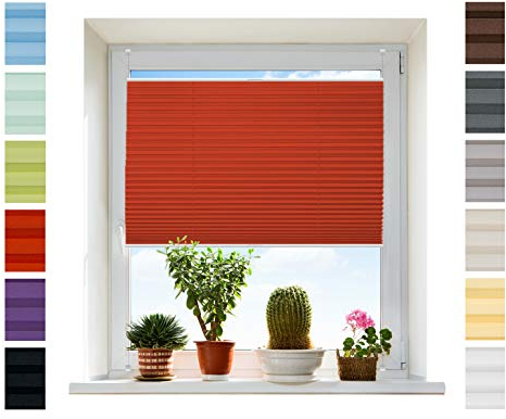 Plissee Rollo NACH MAß Klemmfix ohne Bohren - TOP QUALITÄT Pearl Stoffkollektion | Easyfix Metall Klemmträger | Faltrollo Sichtschutz, Sonnenschutz für Fenster [Rot, B: 71-80cm, H: 91-110cm]