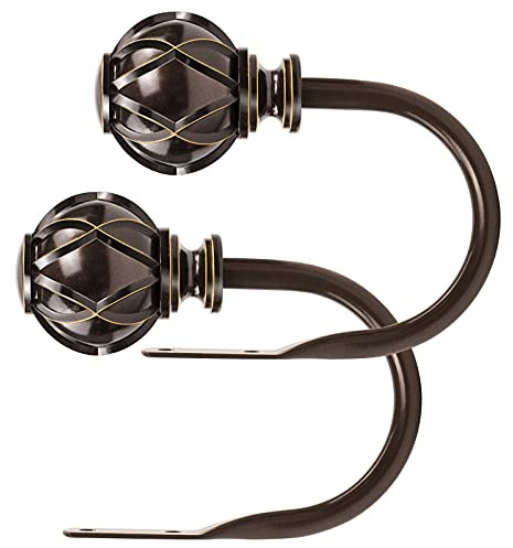 KAMANINA Decorative Curtain Drapery Holdbacks, Curtain Tiebacks Hooks with Screws Wall Mounted, Netted Texture Finials for Drapes Window Home Decoration, Bronze (1 Pair/2 Pack), Small