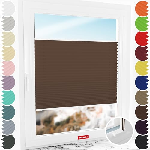 Schuette® Plissee mit Bohren zum Anschrauben ● Premium Kollektion: Hot Chocolate (Dunkelbraun) ● 20x80cm (Breite x Höhe) ● Suprafix Faltrollo Befestigung ● Bequeme Rollo Montage inkl. Video