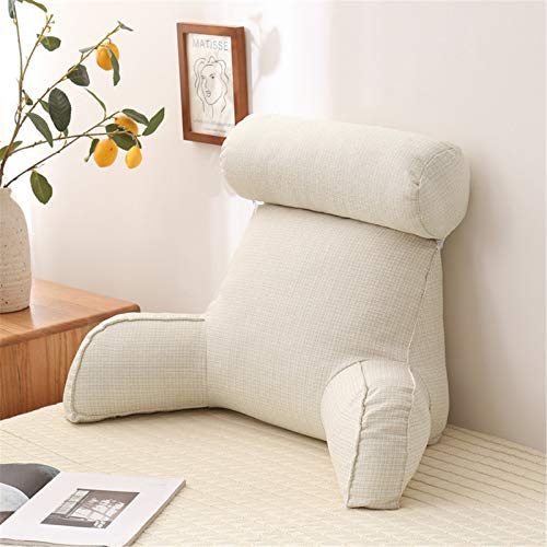SWECOMZE Rückenkissen Sofa, Großartiges Lesekissen, Komfort Bettruhe Kissen mit Armlehnen, Abnehmbarer Nackenrolle, Bücherkissen Für Sofa - Lesen, 75 * 40 * 40 cm (Weiß)