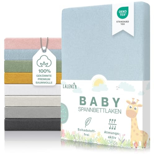 Laleni Premium Spannbettlaken, 70x140x15cm, für Babybett & Kinderbett, 100% Baumwolle, Oeko-TEX Zertifiziert, Hellblau
