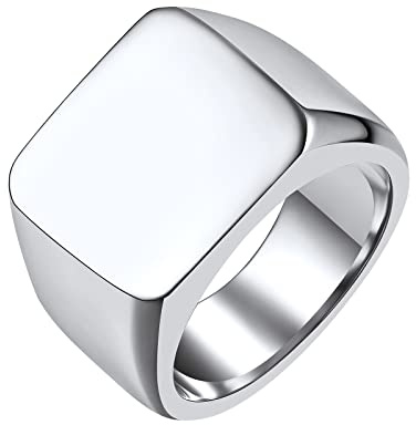 FindChic Square Signet Rings for Men Chunky Seamless Biker Band Ring Stainless Steel Size 10 Punk Hip Hop Jewelry Wedding Promise Cocktail Party Gift for Dad Boyfriend