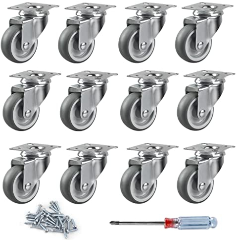 LALAGO 12 Stück Transportrollen Lenkrollen, 50 mm Möbelrollen Möbelroller mit Schwenkplatte, 50 kg Pro Roller, Lenkrollen Klein für Palettenmöbel Schließfächer, Gratis Schraubenzieher und Schrauben