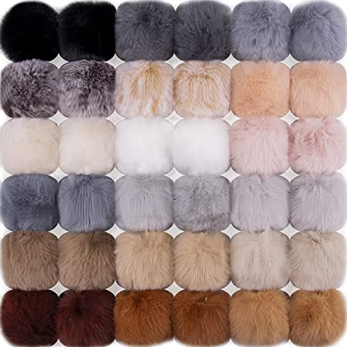 BQTQ 36 Pièces Pompon pour Bonnet, Fausse Fourrure Boule pour Sac Porte-clés Décoration, 18 Couleurs