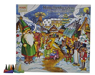 Knox Räucherkerzen Adventskalender – Motiv: Budenzauber - mit 24 himmlischen Räucherkegeln in Größe M – Querformat Maße: 26x24 cm – für Räucherfiguren ab 13 cm - Made in Germany