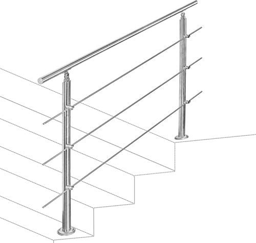 Jopassy Garde-corps avec main courante, en acier inoxydable, garde-corps avec 3 traverses pour balcon, escaliers intérieurs et extérieurs (150 cm)