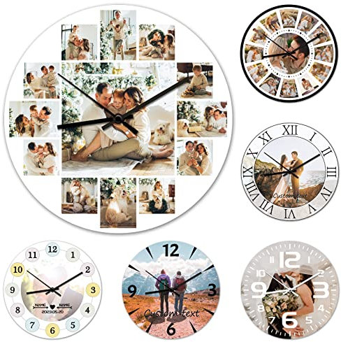 Orologio da Parete Personalizzato con Foto, Orologio personalizzato da parete personalizzabile con tue foto e testo per Regalo Decorativo Anniversario Matrimonio Compleanno Della Madre Padre Famiglia