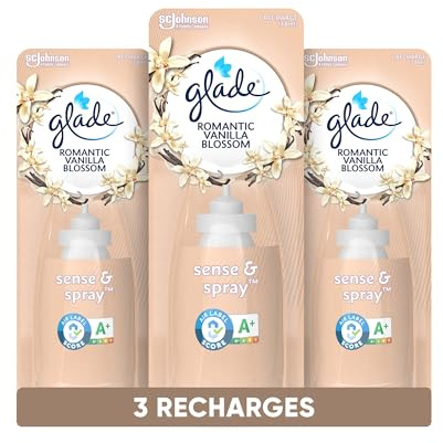 Glade Sense & Spray Recharges Diffuseur à Détection de Mouvement - Infusé Aux Huiles Essentielles - Jusqu'à 2 Mois de Parfum - Romantic Vanilla Blossom - 3 Recharges