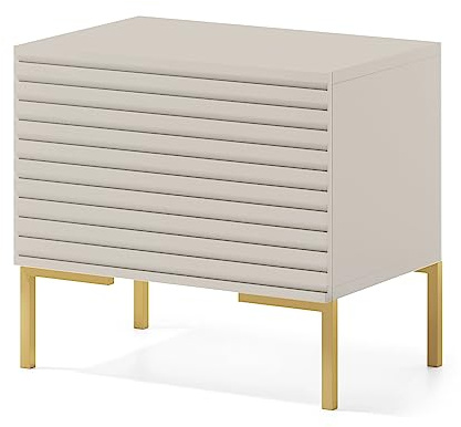 Selsey Nachttisch Beistellschrank Beistelltisch Nachtschrank Mit Geschlossenem Fach Graubeige Goldene Beine Lammelo