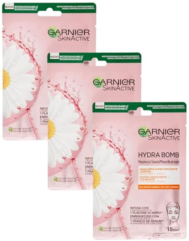 Garnier SkinActive Hydra Bomb Maschera Viso in Tessuto Super Idratante Lenitiva per Pelli Secche e Sensibili, 32 ml (Confezione da 3)