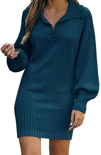 Abito Lavorato a Maglia in Lana a Maniche Lunghe alla Moda a Maniche Lunghe da Donna Miniabito (AA-F, XL)
