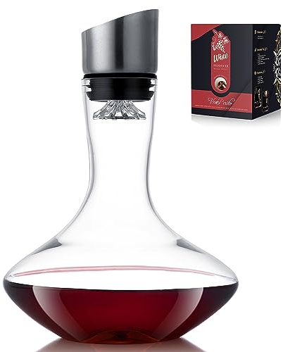Decanter per vino rosso, decanter con aeratore integrato, 100% vetro soffiato senza piombo con coperchio in acciaio inox, filtro