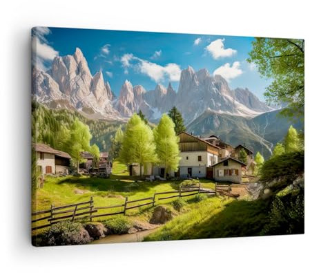 ARTTOR Bilder auf Leinwand 70x50cm Wandbild Architektur Landschaften - 5814 | Gebirge Landschaft Alpen Klein Wanddekoration Wohnzimmer Schlafzimmer Wanddeko Wand Kunstdruck Wandkunst Wall Decor ARTTOR
