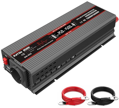 DATOUBOSS Convertisseur 24v 220v Pur Sinus 1500W/3000W Onduleur Onde Sinusoïdale Pure Transformateur avec écran LCD- et Ports USB & AC Prises pour Voiture, Camping, Voyage