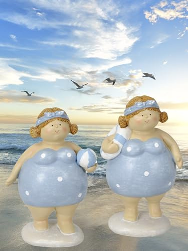 Pommerntraum ®| 2er Set Dekofiguren Maritime Badenixen witzige Badefiguren | mollige Nanas üppige Ladies Damen Topmodels Rubensfiguren Rubensfrauen Rubensladies Glamourlady Beachladies (Blau 2)