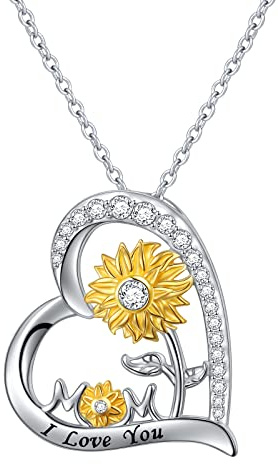 HOOHWE Kette für Mutter 925 Sterling Silber Sonnenblume Halskette für Mama Herz Halsketten mit Anhänger Schmuck für Mama