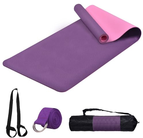 RUNPEQUEÑO Esterilla Multiíes Deporte Pilates Antideslizante 6mm Alfombrilla de Yoga para Fitness 183x61cm Morado (TPE)