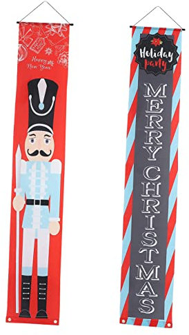 Amosfun Haustürschilder 1 Paar Nussknacker Couplets winterdeko weihnachtsmotiv Weihnachtsschild im Freien Nussknacker Veranda Zeichen Flaggen Frohe Weihnachten-Zeichen Türbanner Türschild