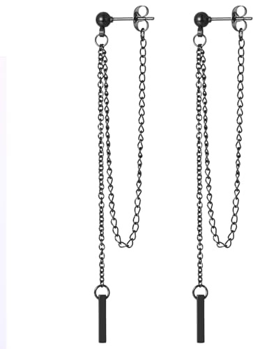 JewelryWe Hängende Ohrringe Damen Ohrhänger Edelstahl Kugel Ohrstecker mit Extra Lange Kette Stäbchen Anhänger Kettenohrringe Tropfen Ohrringe Ohr Piercings Geschenk für Frauen Mädchen