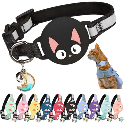 Kittytag Collare gatto con accessorio compatibile con Airtag Apple,riflettente e luminoso GPS Chat con anti strangolamento, regolabile, GPS Airtag non incluso