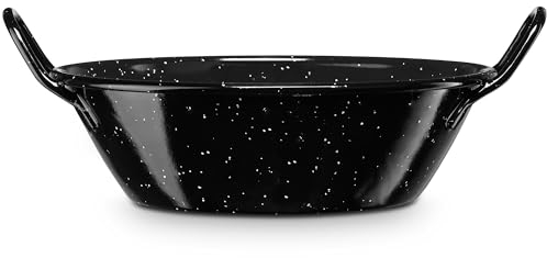 briebe Paellera Esmaltada Honda Inducción 50 cm, Acero Esmaltado, Cazuela 18 L, Apta para Vitrocerámica, Fuego, Gas, Horno, Levante Negro Jaspeado