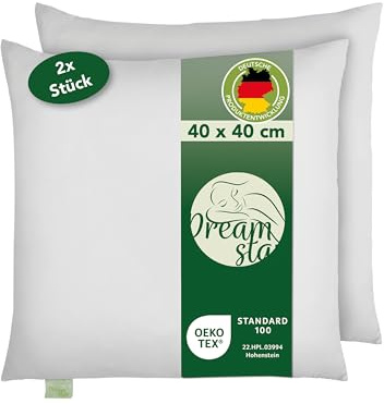 DREAMSTAR Kopfkissen 40x40 cm 2er Set waschbar | Kissen Allergiker geeignet | 100% Mikrofaser Pillow | Öko-TEX® Zertifiziert | anschmiegsam & geruchsfrei | 40 x 40 cm
