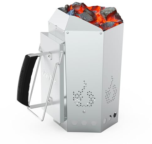 onlyfire Ciminiera Accenditore, Starter per Camini da Barbecue con Sicurezza Isolata Termicamente e Manici in Metallo, Accenditore Rapido per Barbecue e Griglie a Carbonella