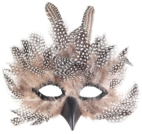 Cranight Venezianische Maske Damen Herren, Maskenball Masquerade Mask, Schwarze Federmaske Rabenmaske für Karneval Fasching Halloween Cosplay Kostüm Zubehör (brown)