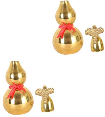 Cabilock Copper Calabash Adornment 2 Pcs Mini Feng Shui Gourd Desktop Decor Creative Office Ornament Compact Size Copper Material