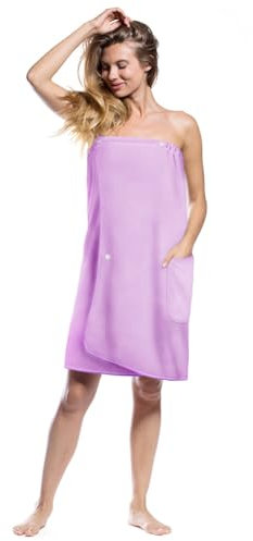 Aomig Damen-Bademantel, schnell trocknend, Mikrofaser, mit verstellbarem Druckknopfverschluss, 80 x 140 cm, Damen-Hellviolett, 80 x 140 cm, Einheitsgröße